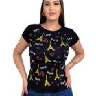 Blusa T-Shirt Roupas Feminina Frase Paris Love Preto