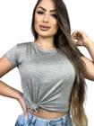 Blusa T-shirt Roupas Feminino estampa no tecido Lisa Cinza