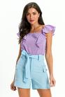 Blusa Tecido Laise Babados Ombros Lilas-G