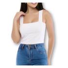 Blusa top cropped poliéster alça larga feminina moda gringa