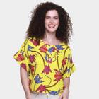 Blusa Top Moda Estampada Botões Feminina