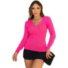 Blusa Tricot Feminina Suéter Decote V Trança