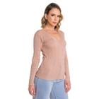 Blusa Tricot Feminina Suéter Decote V Trança