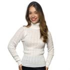 Blusa Tricot Feminina Sueter Manga Longa Trançada Gola Alta