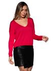 Blusa tricot gola v mini fenda lateral