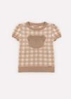 Blusa tricot xadrez urso pele bordados / mescla bege pituchinhus