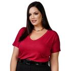 Blusa Tshirt Camiseta Feminina Plus Size Gola V Viscolycra Cor da Moda MARSALA Tamanho GG Veste 48/54