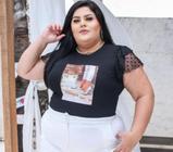 Blusa tshirt feminina plus size manga curta dois babados lisa e tule poá diversos basica