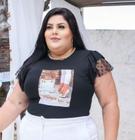 Blusa tshirt feminina plus size manga curta dois babados lisa e tule poá diversos elegante