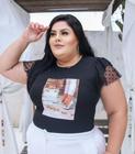 Blusa tshirt feminina plus size manga curta dois babados lisa e tule poá diversos macia