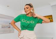 Blusa tshirt feminina viscolycra Good vibes gola rasa confortável