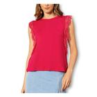 Blusa viscolycra cavado renda casual feminina