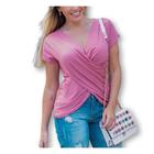 Blusa viscolycra manga curta transpassado casual feminina estilo