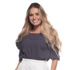 Blusa Viscose Poá Romântica com Manga Bufante Estilo Vintage