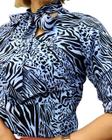 Blusa Zet Amarrações Crepe Seda Alfaiataria Zebra Azul