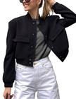 Blusão Lumister Fashion Cropped Bomber Varsity Shacket para mulher