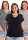 Blusas feminina plus size decote v kit 3 peças básica cor lisa 3013.6k3