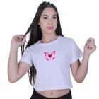 Blusinha Cropped Algodão Borboleta Rosa