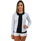 Blusinha Feminina Cardigan Branco de Manga Longa em Algodão