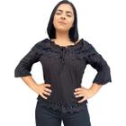 Blusinha feminina ciganinha tres quartos com renda