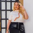 Blusinha Feminina Gola Alta Camiseta Plus Size Manga Curta 100% Algodão Moda Jovial Tamanho Extra