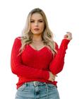 Blusinha Feminina Manga Longa Trançada Tricot Modal Blusa Trancinha Manga Comprida Gola V