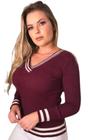 Blusinha Feminina Manga Longa Tricot Modal Colegial Gola V Blusa Manga Comprida Moda Blogueira