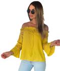 Blusinha Feminino Ciganinha Detalhes Renda Guipir Manga Longa Ombro a Ombro ref 2748