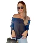 Blusinha Feminino Ciganinha Detalhes Renda Guipir Manga Longa Ombro a Ombro ref 2748