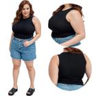 Blusinha Regata Canelada Feminina Plus Size Gola Redonda