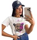 Blusinha T-shirt Blogueira Camisetas Estampa Leopardo Onça