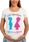 Blusinha T-Shirt Chá de Bebê Revelação Menino ou Menina Mamãe Branca