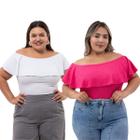 Blusinhas Feminina Plus Size Elegante Canelada Babado Gola Canoa Festa Reveeillon Ano Novo Kit 2 Unidades