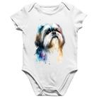 Body Bebê Algodão Cachorro Shih Tzu Watercolor - Foca na Moda