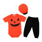 Body Bebê Fantasia Abóbora Halloween + Calça e Boina