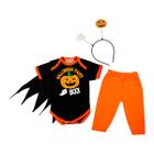 Body Bebê Fantasia Halloween Bruxinho + Calça e Antena