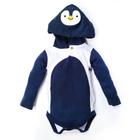 Body Bebê Manga Longa Capuz Bordado Pinguim Suedine Kids Like