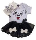 Body Bebe Menina Dalmata + Laço + Saia de Tule - Temático - RL BODY E FANTASIAS