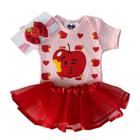 Body Bebe Menina FRUTINHA MAÇA + Laço +Tutu- Mesversário Temático