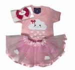 Body Bebe Menina Nuvem + Laço + Saia de Tule - Mesversário