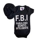 Body Bebe Menino Frases- F.B.I + Boina - Temático Mesversário