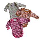 Body Bebê Prematuro Manga Longa Comprida Kit com 3 Peças Estampado Menina para Inverno Frio