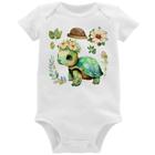 Body Bebê Tartaruga, flores e chapéu - Foca na Moda