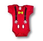 Body Bebê Temático Mickey Vermelho Suedine 100% Algodão.