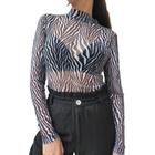 Body Blusa Feminina Manga Longa Transparente Tule Bory Cores Zebra