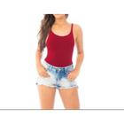 Body blusa feminino alça fina com bojo decote nas costas poliéster tendência estilo