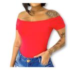 Body blusa feminino poliéster ombro a ombro com bojo manga curta moda estilo