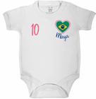 Body curto bebê branco estampa coração do brasil número 10 nome personalizado