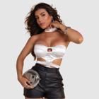 Body Feminino Acetinado sem alça Gola Choker Vazado