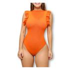 Body feminino canelado cavada babado com bojo elegante